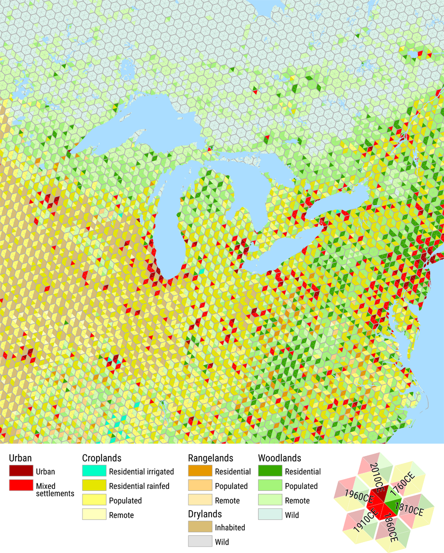 Anthropogenic biomes at six moments in time across northeastern North America